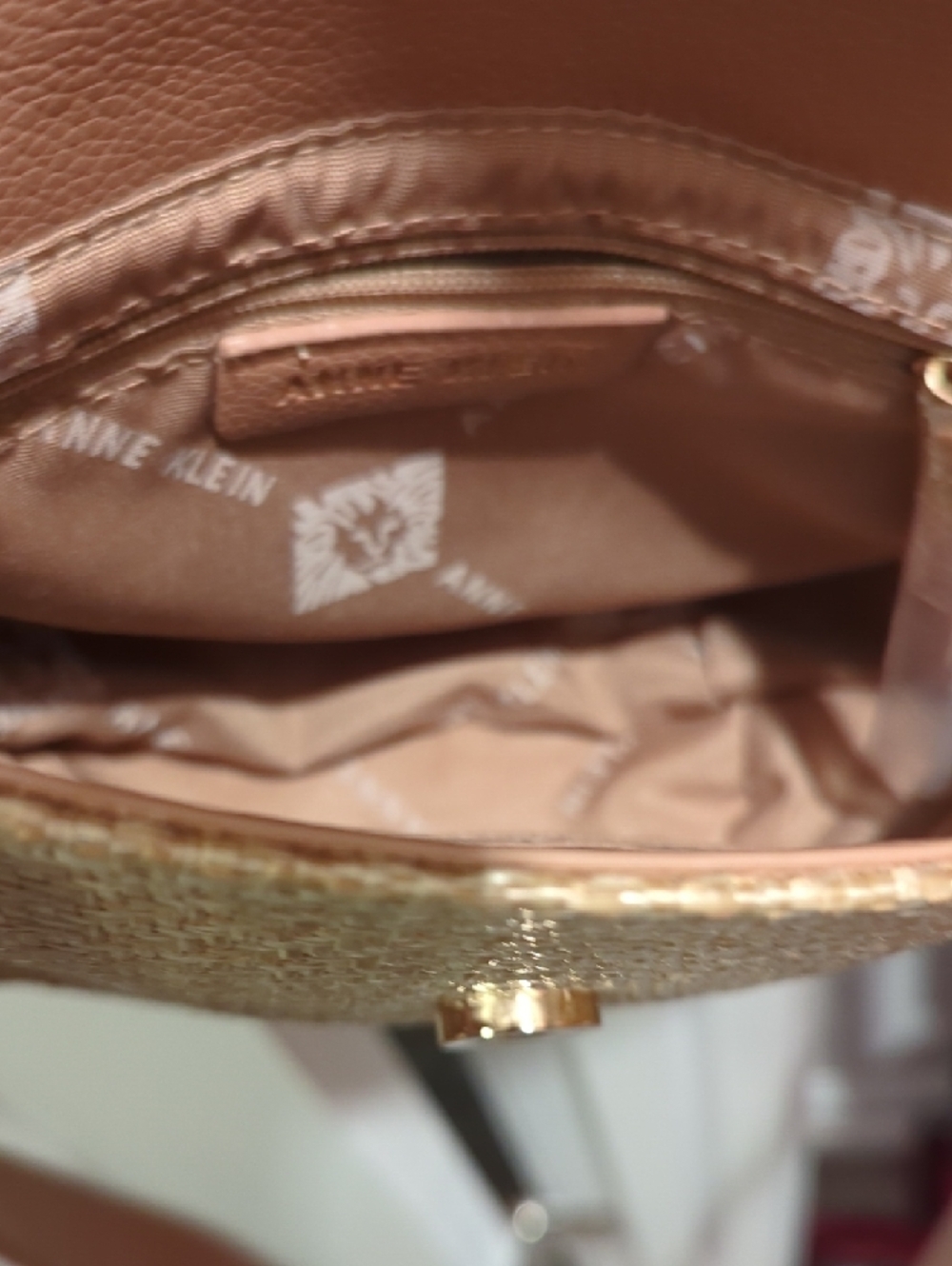 Anne Klein Tan Woven Saddle Crossbody with Braided Handle - Picture 5 of 6